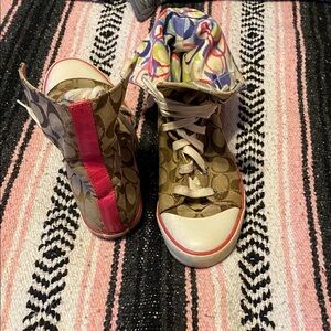 Coach High-Top Sneakers in Brown and Pink